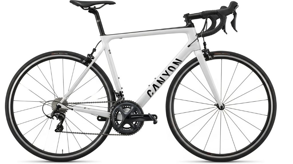 Canyon road bike displayed against white background showing sleek frame design and component integration