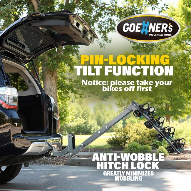 GOEHNER Upgrade 2.0 heavy-duty hanging bike rack, 240lb max load, dual locking arms for SUVs and RVs