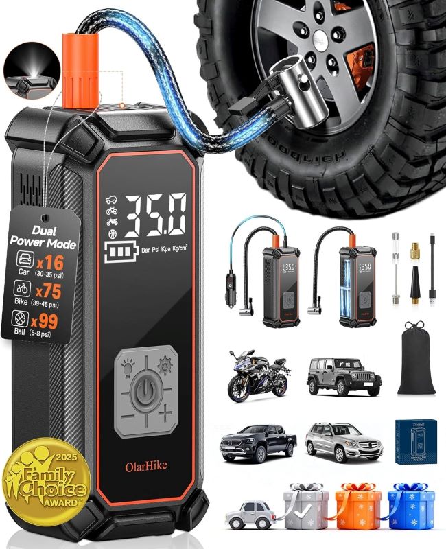 OlarHike cordless tire inflator dual power battery and 12V DC portable air pump