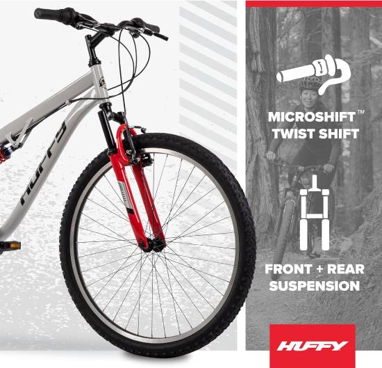 Close view of Huffy Stone bike frame and suspension