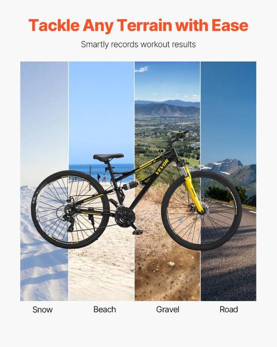 Close view of VEVOR bike frame and suspension system