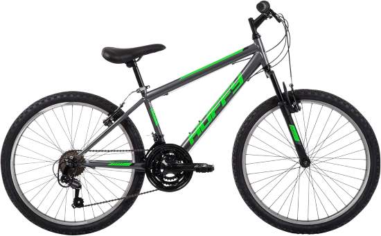 Side profile of charcoal gloss mountain bike outdoors