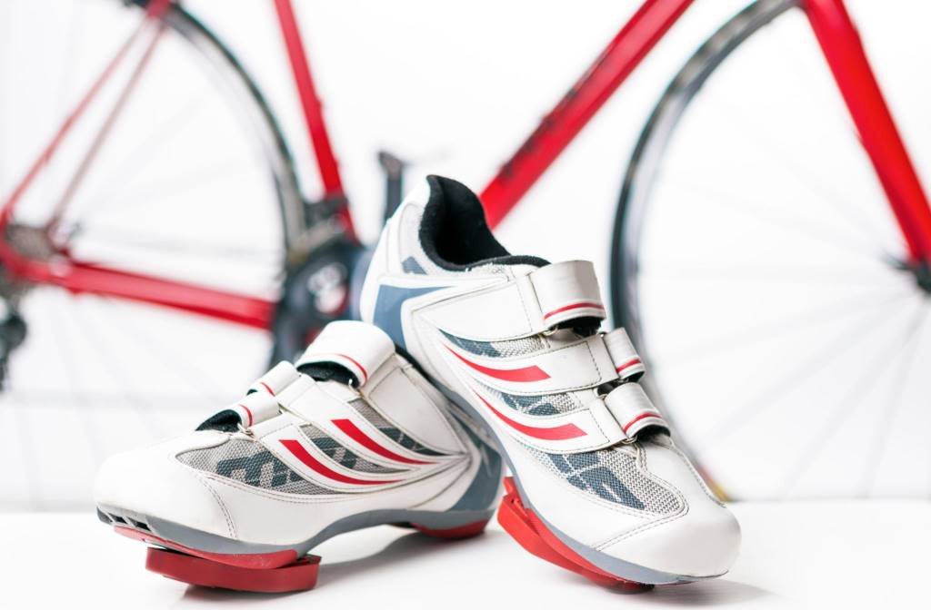 Sport Cycling Shoes with Cleats and Covers On