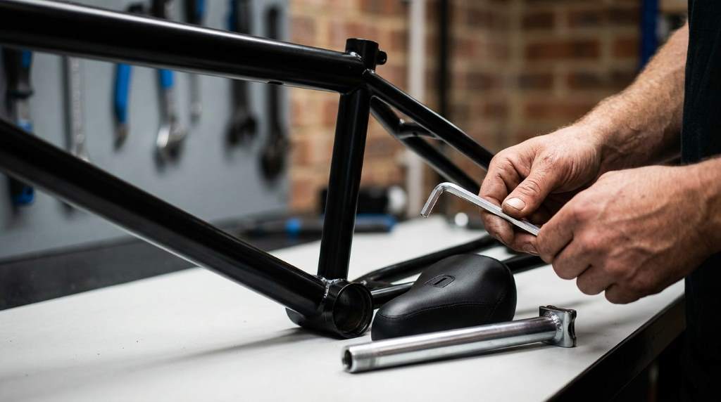 Installing a new BMX bike seat using an Allen wrench