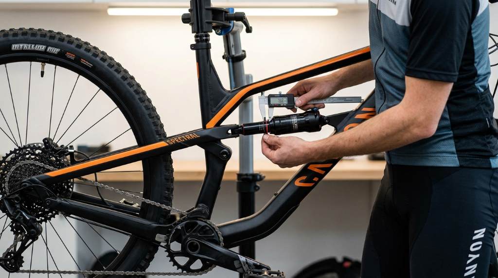 Rider adjusting rebound damping on a Canyon Spectral 27.5 AL 5 fork