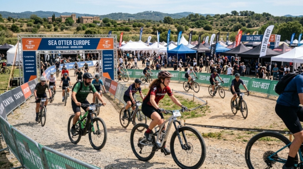 Cyclists testing bikes at Sea Otter Europe expo Girona Costa Brava 2026