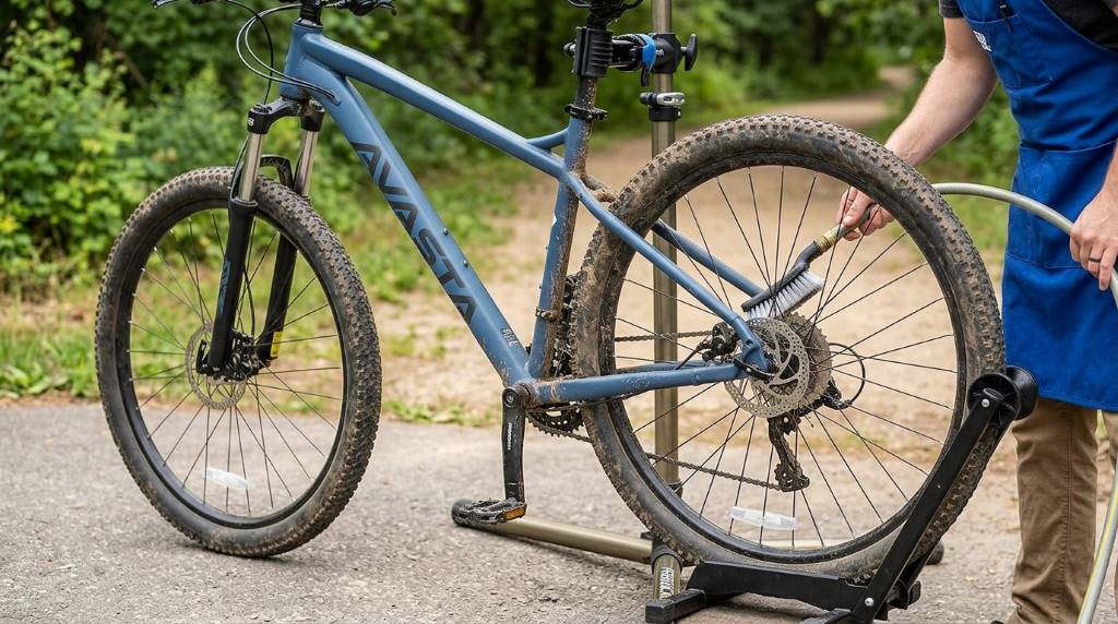 Tools and lubricants arranged for maintaining an AVASTA AV300 Mountain Bike