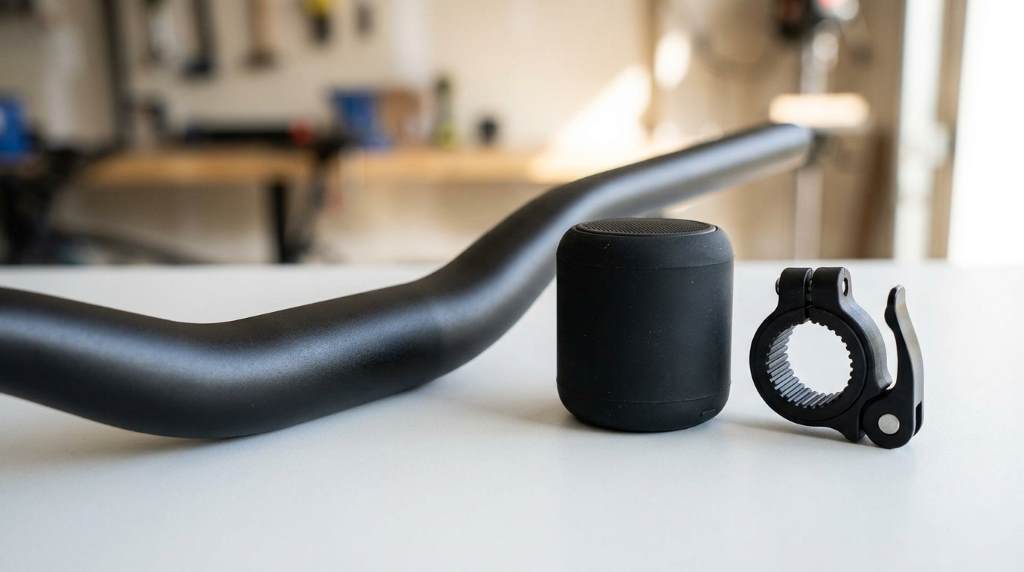 wireless bike speaker mounted on handlebars