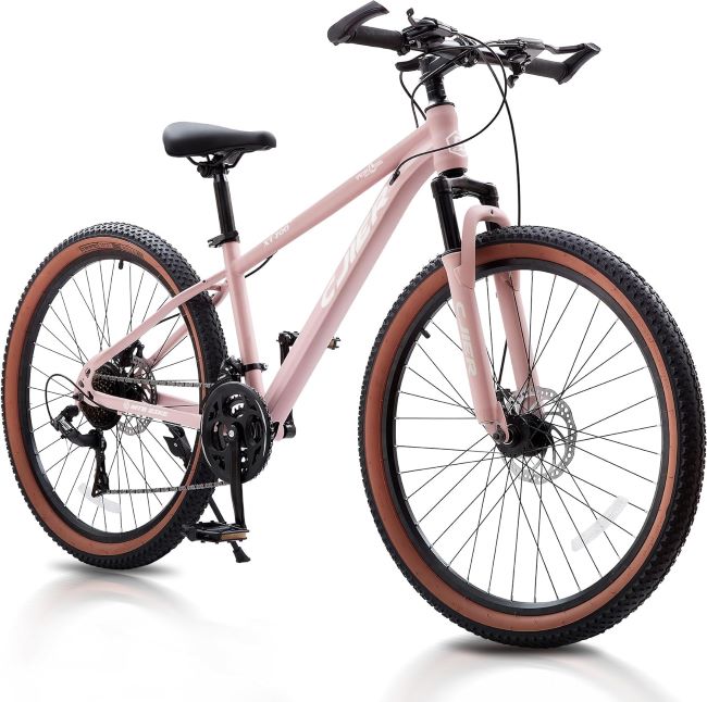 DEYGIA 24/26-inch mountain bike with 21 speeds, suspension fork, and dual disc brakes in pink