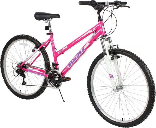 Pink Dynacraft Magna Echo Ridge mountain bike for teens and adults with durable frame for beginner trail riding
