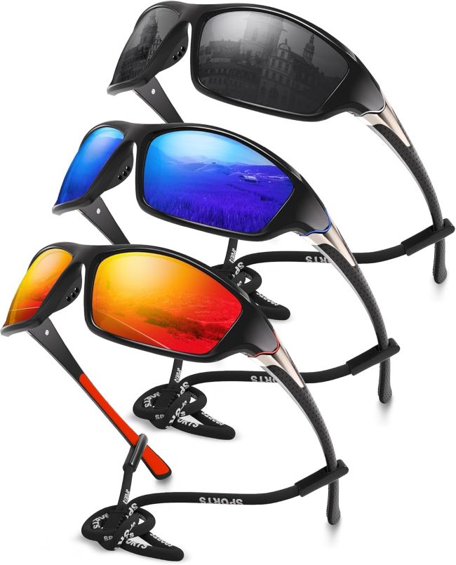 Foliful 3 Pack polarized sports sunglasses for men used for fishing in Florida