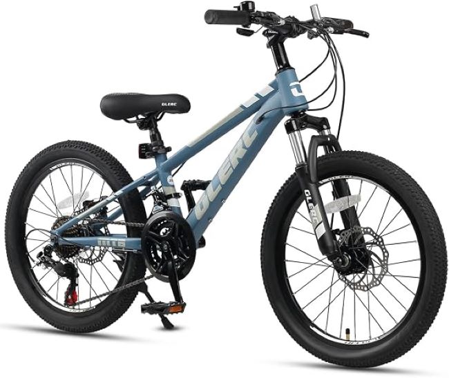 Glerc 20/24/26-inch kids mountain bike with 21-speed drivetrain, front suspension, and disc brakes