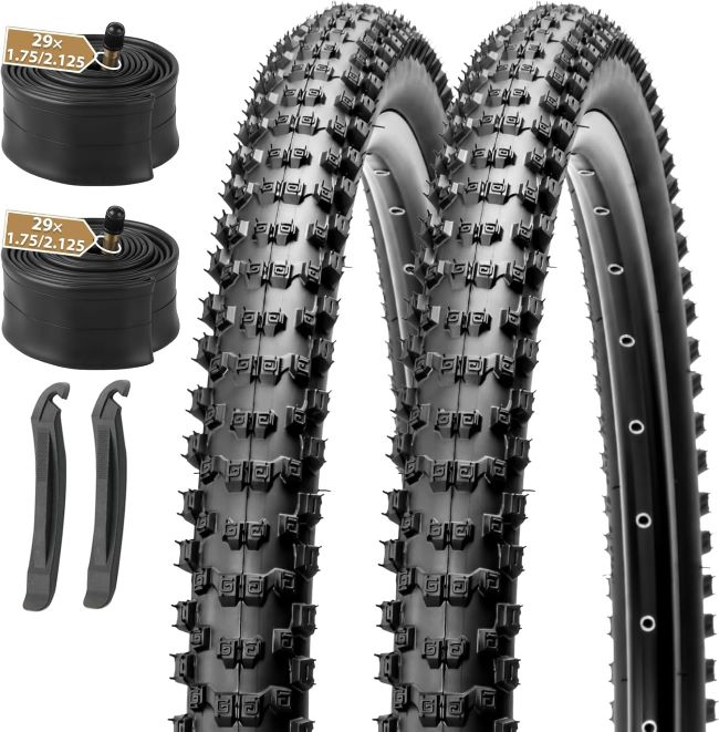 MOHEGIA mountain bike tire set with folding tires, inner tubes, and tire levers for quick replacement