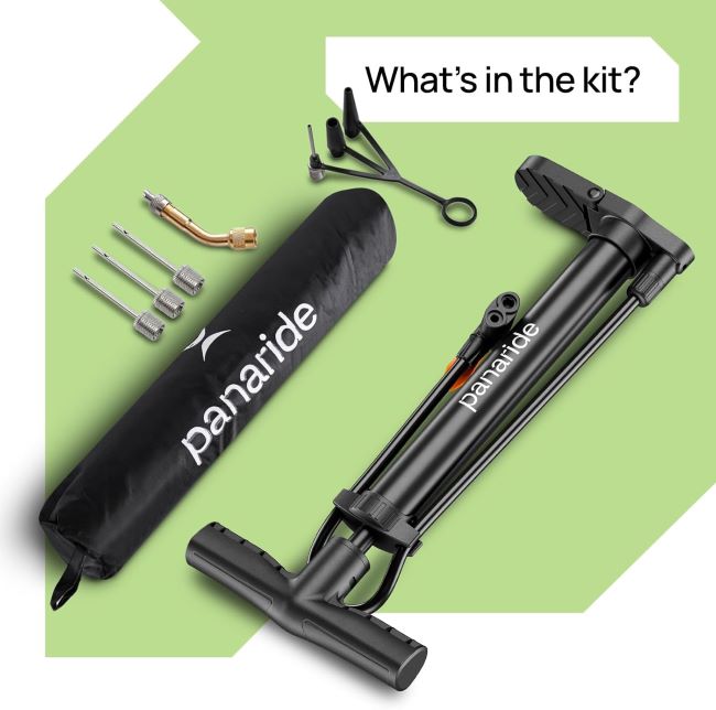 Panaride bicycle floor pump with pressure gauge for road bikes, mountain bikes, strollers, and sports balls