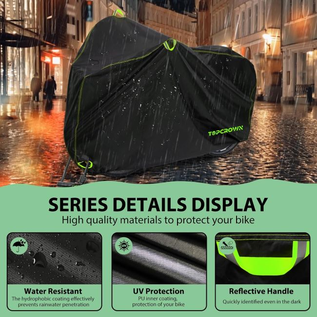 Topcrown UV-resistant bicycle cover with windproof buckle and storage bag