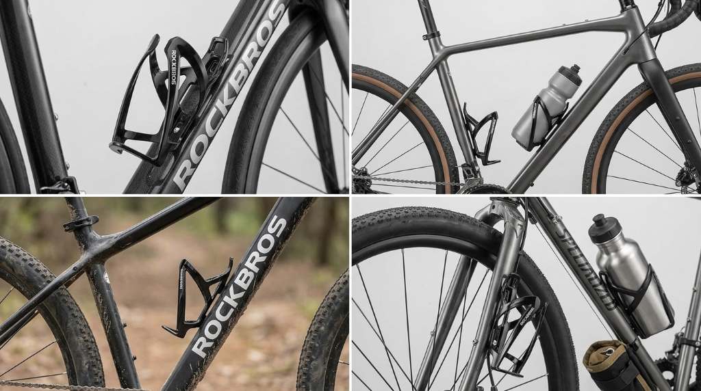 Bike water bottle holder adapter mounted without frame holes