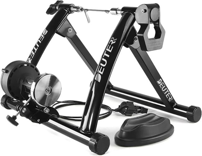 CXWXC indoor bike trainer with front wheel riser block for comfortable stationary riding