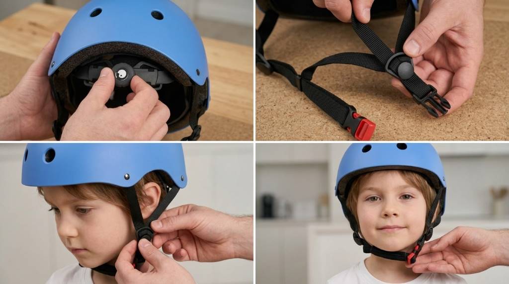 Child wearing a properly adjusted Ouwoer bike helmet