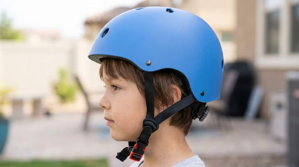 Parent adjusting the rear dial on an Ouwoer kids bike helmet