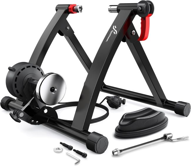 Sportneer stationary bicycle trainer with adjustable resistance and stable frame