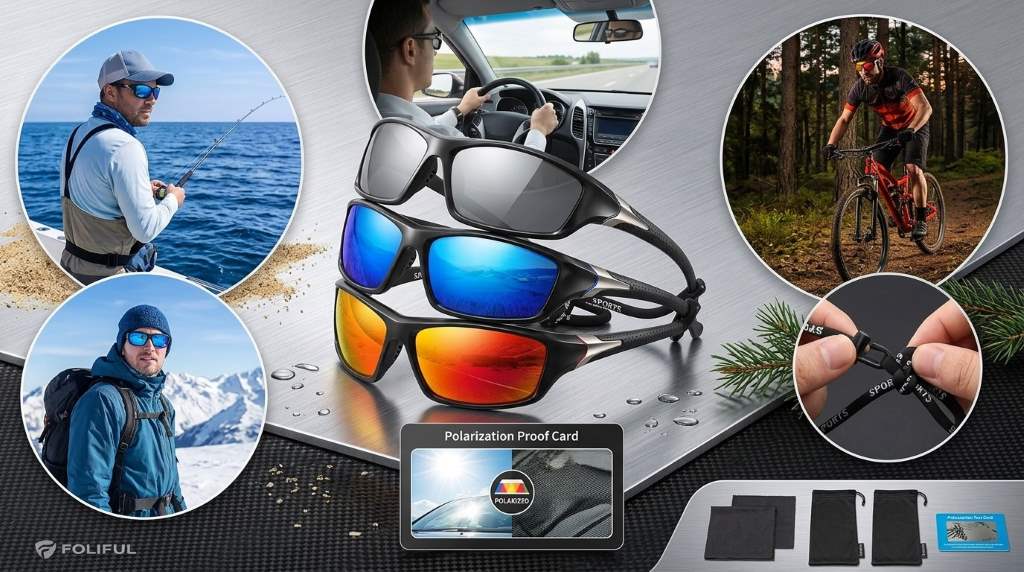 Three Foliful polarized sunglasses with UV protection