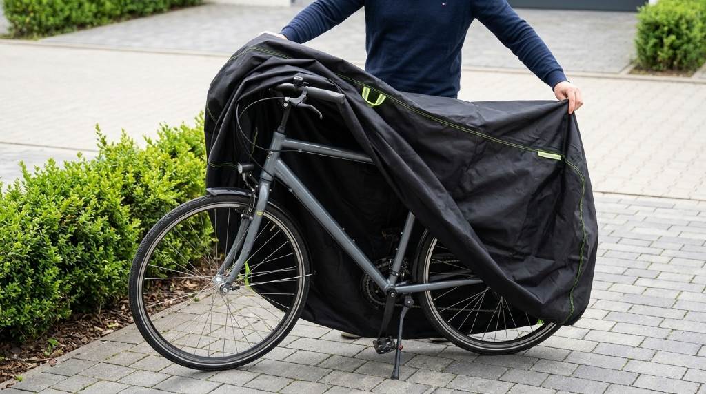 Topcrown waterproof bike cover secured with wheel buckles