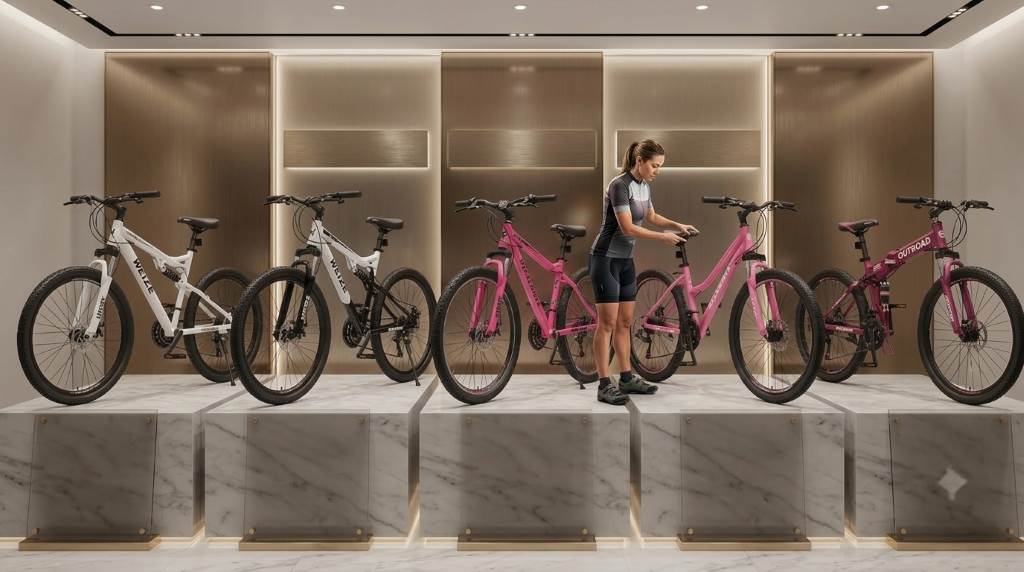 Woman choosing the right mountain bike for trail riding