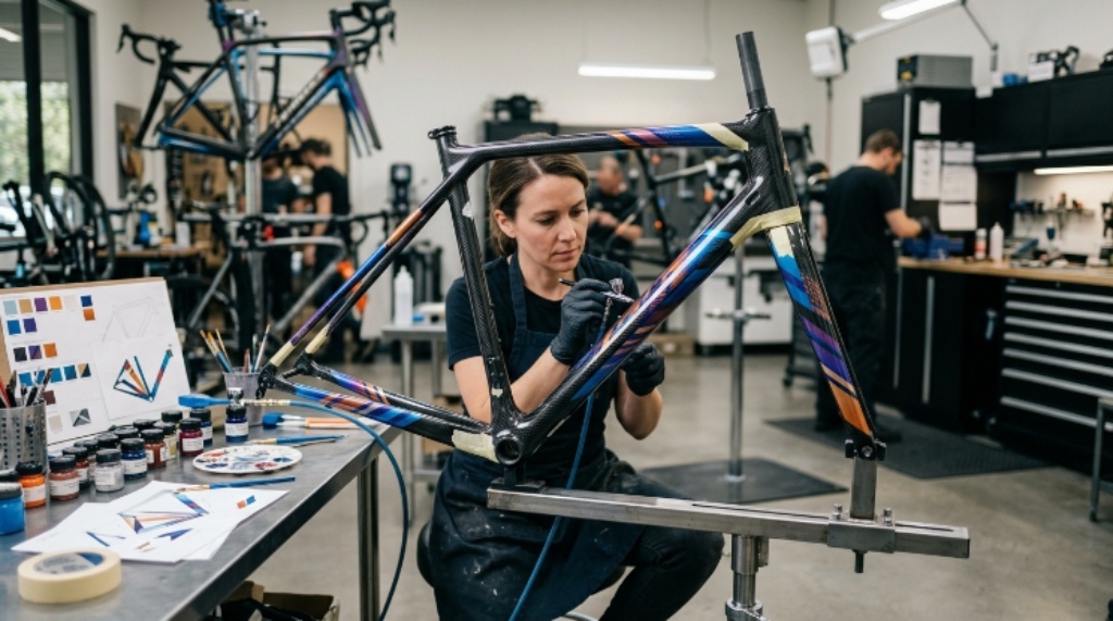Carbon bike frame customization with custom colors and paint