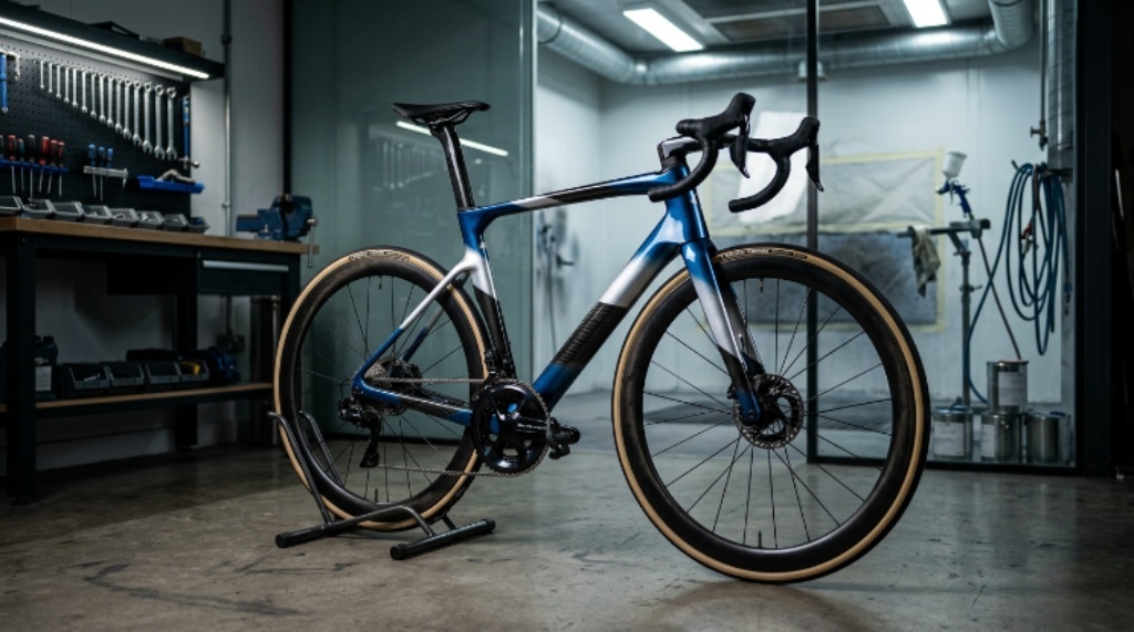 Detailed custom design on a carbon bicycle frame