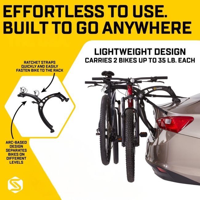 Saris Bones EX trunk-mounted bike rack carrying two bikes