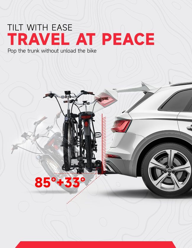 Young hitch-mounted bike rack for fat-tire bicycles